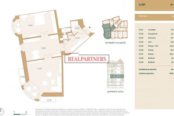 Zrekonstruovány byt 3+kk + 2x balkon o ploše 87,6 m² na Praze 7 – v samém srdci Letné