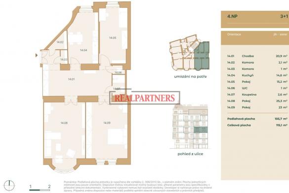 Zrekonstruovány byt 3+1 o ploše 115,1 m² na Praze 7 – v samém srdci Letné