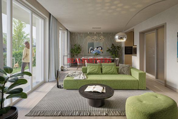 Novostavba bytu 3+kk o ploše 75,8 m²+ terasa 9,8 m² + zahrada 90,1 m² ve výstavbě na dosah Prahy 6.