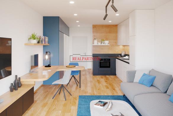 Novostavba 1+kk o ploše 37 m²+terasa 5,9 m²+předzahradka 222 m² ve výstavbě s volným výhledem.