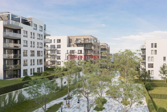 Nový byt 2+kk o ploše 55,4 m² + terasa 7,5 m² + předzahrádka 38,4 m² ve výstavbě vedle Čimického parku.